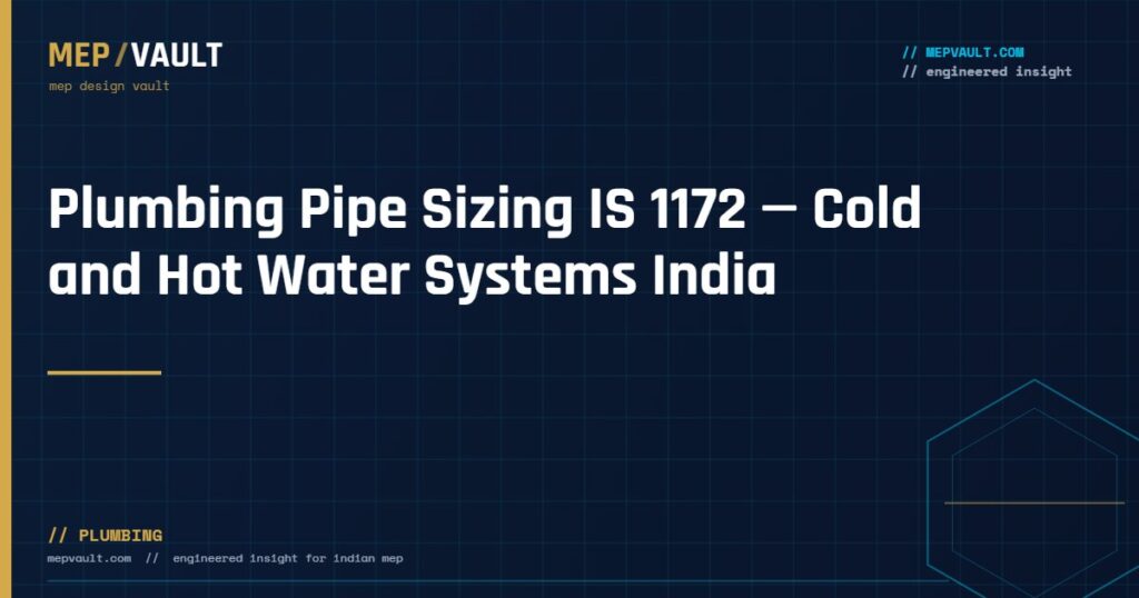 MEPVAULT cover image for "Plumbing Pipe Sizing IS 1172 — Cold and Hot Water Systems India"